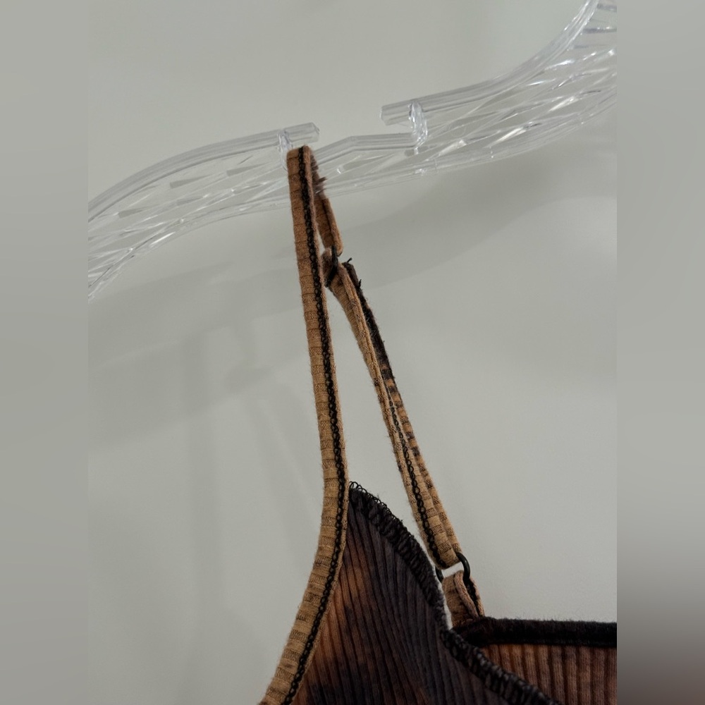 Brand Tag Cut Out brown + black bleach dyed stretchy bustier inspired tank top - Picture 9 of 15